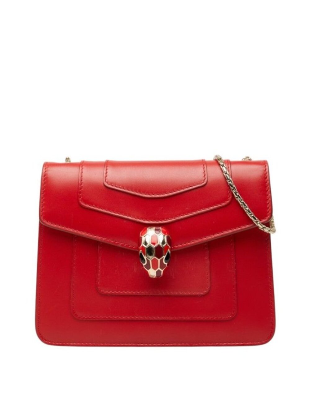 Bvlgari Serpenti Forever Crossbody Chain Shoulder Bag Red Leather